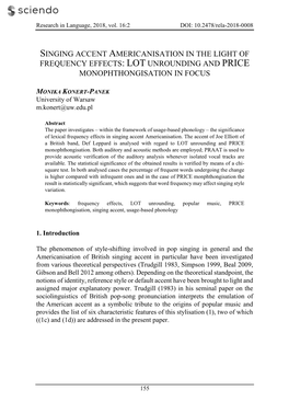 Singing Accent Americanisation in the Light of Frequency Effects: Lot Unrounding and Price Monophthongisation in Focus