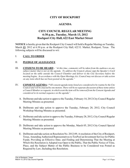 City of Rockport Agenda City Council Regular Meeting 6