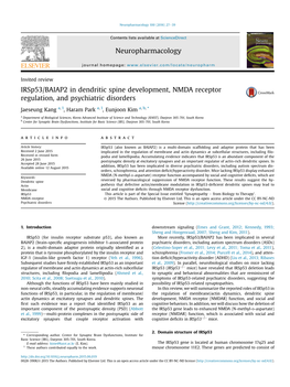 Irsp53/BAIAP2 in Dendritic Spine Development, NMDA Receptor Regulation, and Psychiatric Disorders