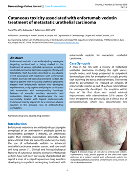 Cutaneous Toxicity Associated with Enfortumab Vedotin Treatment of Metastatic Urothelial Carcinoma