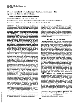 The Aba Mutant of Arabidopsis Thaliana Is Impaired in Epoxy-Carotenoid Biosynthesis (Abscisic Acid/Neoxanthin/Violaxanthin/Xanthophylls/Zeaxanthin) CHRISTOPHER D