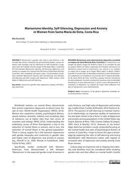 Marianismo Identity, Self-Silencing, Depression and Anxiety in Women from Santa María De Dota, Costa Rica