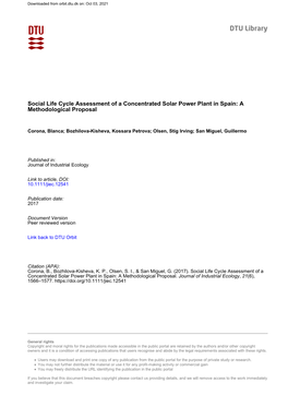 Social Life Cycle Assessment of a Concentrated Solar Power Plant in Spain: a Methodological Proposal