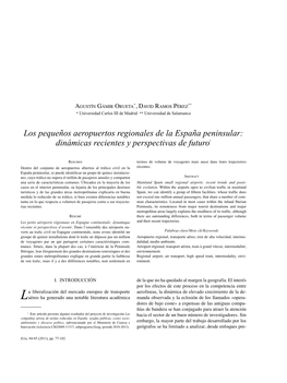 Los Pequeños Aeropuertos Regionales De La España Peninsular: Dinámicas Recientes Y Perspectivas De Futuro1