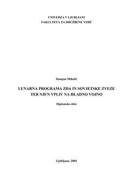 Lunarna Programa Zda in Sovjetske Zveze Ter Njun Vpliv Na Hladno Vojno