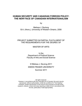 Human Security and Canadian Foreign Policy: the New Face of Canadian Internationalism