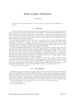 Paths to Space Settlement