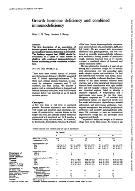 Growth Hormone Deficiency and Combined Arch Dis Child: First Published As 10.1136/Adc.68.2.231 on 1 February 1993