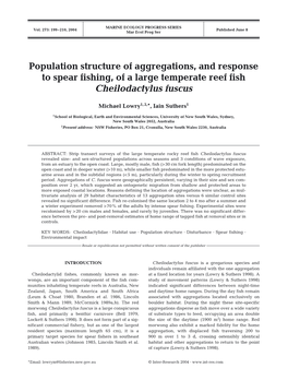 Population Structure of Aggregations, and Response to Spear Fishing, of a Large Temperate Reef Fish Cheilodactylus Fuscus