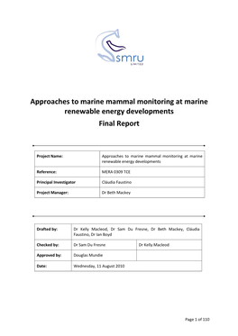 Approaches to Marine Mammal Monitoring at Marine Renewable Energy Developments Final Report