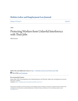 Protecting Workers from Unlawful Interference with Their Jobs PROTECTING WORKERS from UNLAWFUL INTERFERENCE with THEIR JOBS