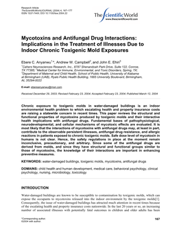 Mycotoxins and Antifungal Drug Interactions: Implications in the Treatment of Illnesses Due to Indoor Chronic Toxigenic Mold Exposures