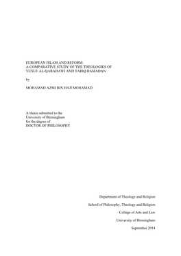 A COMPARATIVE STUDY of the THEOLOGIES of YUSUF AL-QARADAWI and TARIQ RAMADAN By
