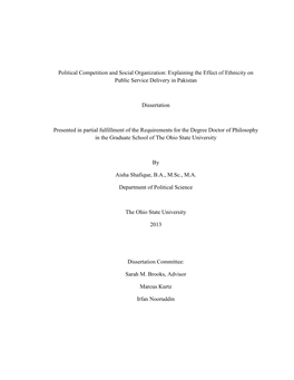 Political Competition and Social Organization: Explaining the Effect of Ethnicity on Public Service Delivery in Pakistan