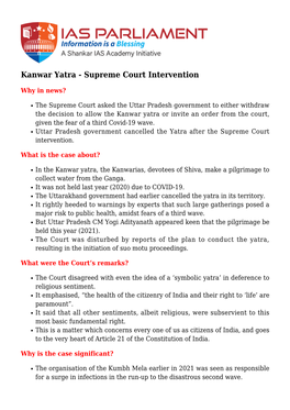 Kanwar Yatra - Supreme Court Intervention