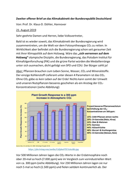 Zweiter Offener Brief an Das Klimakabinett Der Bundesrepublik Deutschland Von: Prof