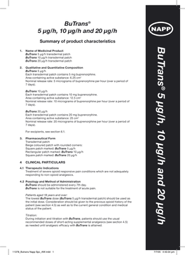 Butrans® 5 Μg/H, 10 Μg/H and 20 Μg/H NAPP NAPP PHARMACEUTICALS