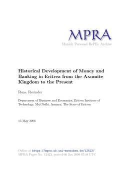 Historical Development of Money and Banking in Eritrea from the Axumite Kingdom to the Present