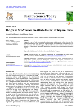 The Genus Dendrobium Sw.(Orchidaceae) in Tripura, India