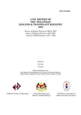 11Th Report of the Malaysian Dialysis & Transplant