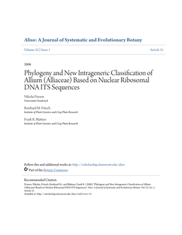 Phylogeny and New Intrageneric Classification of Allium (Alliaceae) Based on Nuclear Ribosomal DNA ITS Sequences Nikolai Friesen Universität Osnabrück