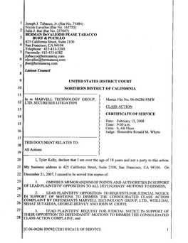 Marvell Technology Group, Ltd. Securities Litigation 06-CV-06286-Certificate of Service