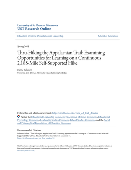 Thru-Hiking the Appalachian Trail: Examining Opportunities for Learning on a Continuous 2,185-Mile Self-Supported Hike Bahne Bahnson University of St