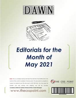 Editorials for the Month of May 2021