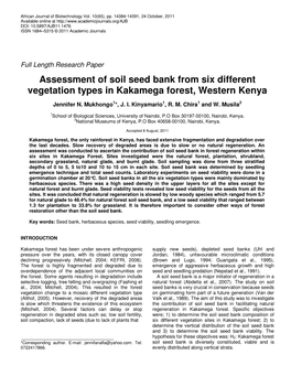 Assessment of Soil Seed Bank from Six Different Vegetation Types in Kakamega Forest, Western Kenya