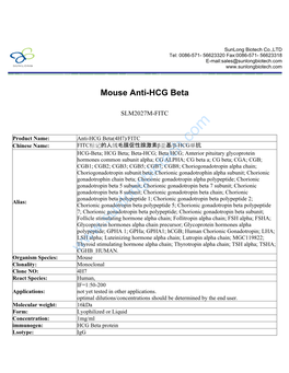 Mouse Anti-HCG Beta-SLM2027M-FITC