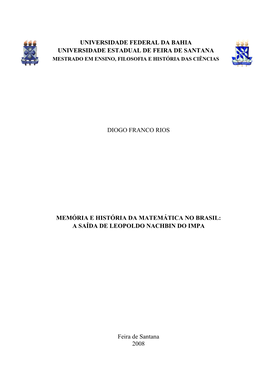 Universidade Federal Da Bahia Universidade Estadual De Feira De Santana Mestrado Em Ensino, Filosofia E História Das Ciências