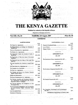 THE KENYA GAS Published by Authority of the Republic of Kenya