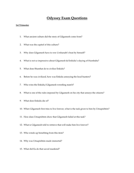 Odyssey Exam Questions