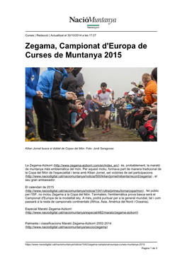 Zegama, Campionat D'europa De Curses De Muntanya 2015