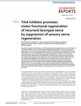 Trka Inhibitor Promotes Motor Functional Regeneration of Recurrent