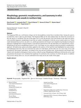 Morphology, Geometric Morphometrics, and Taxonomy in Relict Deciduous Oaks Woods in Northern Italy