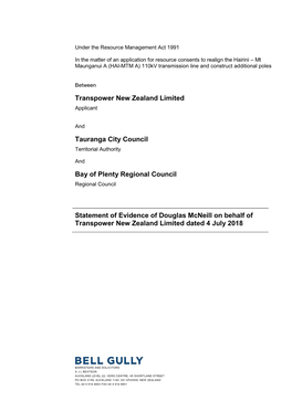 Transpower New Zealand Limited Tauranga City Council Bay of Plenty Regional Council Statement of Evidence of Douglas Mcneill On