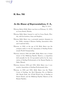 H. Res. 792 in the House of Representatives, U