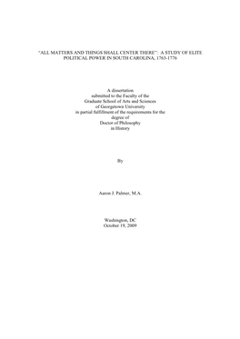 A Study of Elite Political Power in South Carolina, 1763-1776