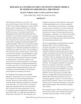 BIOLOGICAL CONTROL of SIREX NOCTILIO in NORTH AMERICA by BEDDINGIA SIRICIDICOLA: 2008 UPDATE David W