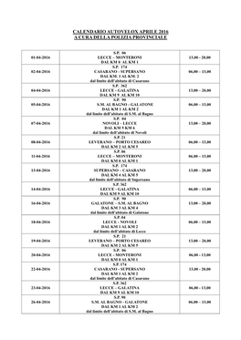 Calendario Autovelox Aprile 2016 a Cura Della Polizia Provinciale