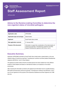 Staff Assessment Report