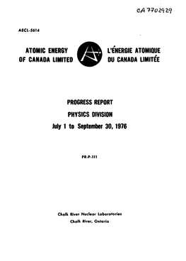 ATOMIC ENERGY MSA I'energie ATOMIQUE of CANADA LIMITED Ejfij DU CANADA UMITEE