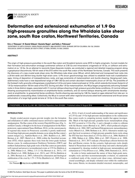 RESEARCH Deformation and Extensional Exhumation of 1.9 Ga High‑Pressure Granulites Along the Wholdaia Lake Shear Zone, South R