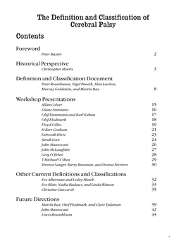 The Definition and Classification of Cerebral Palsy Contents