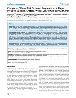 Complete Chloroplast Genome Sequence of a Major Invasive Species, Crofton Weed (Ageratina Adenophora)