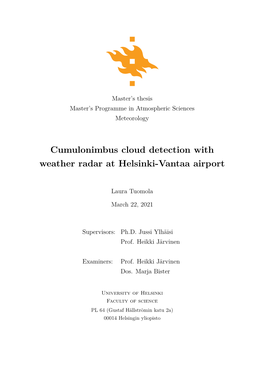 Cumulonimbus Cloud Detection with Weather Radar at Helsinki-Vantaa Airport