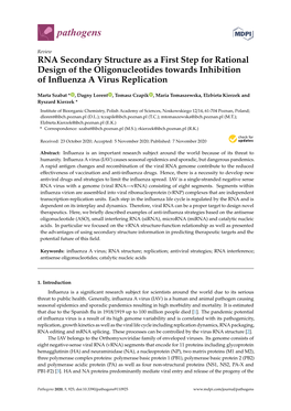 RNA Secondary Structure As a First Step for Rational Design of the Oligonucleotides Towards Inhibition of Inﬂuenza a Virus Replication