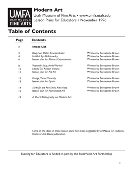Modern Art Utah Museum of Fine Arts • Lesson Plans for Educators • November 1996