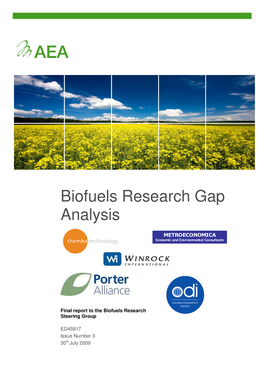 Biofuels Research Gap Analysis Report